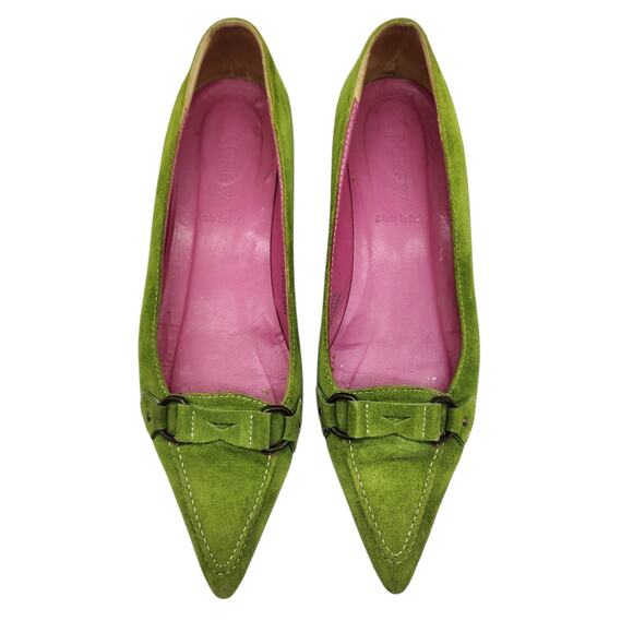 J.Crew Suede Flats – Green Pointed Toe with Buckle Detail & Pink Insole 7.5 - Picture 2 of 8